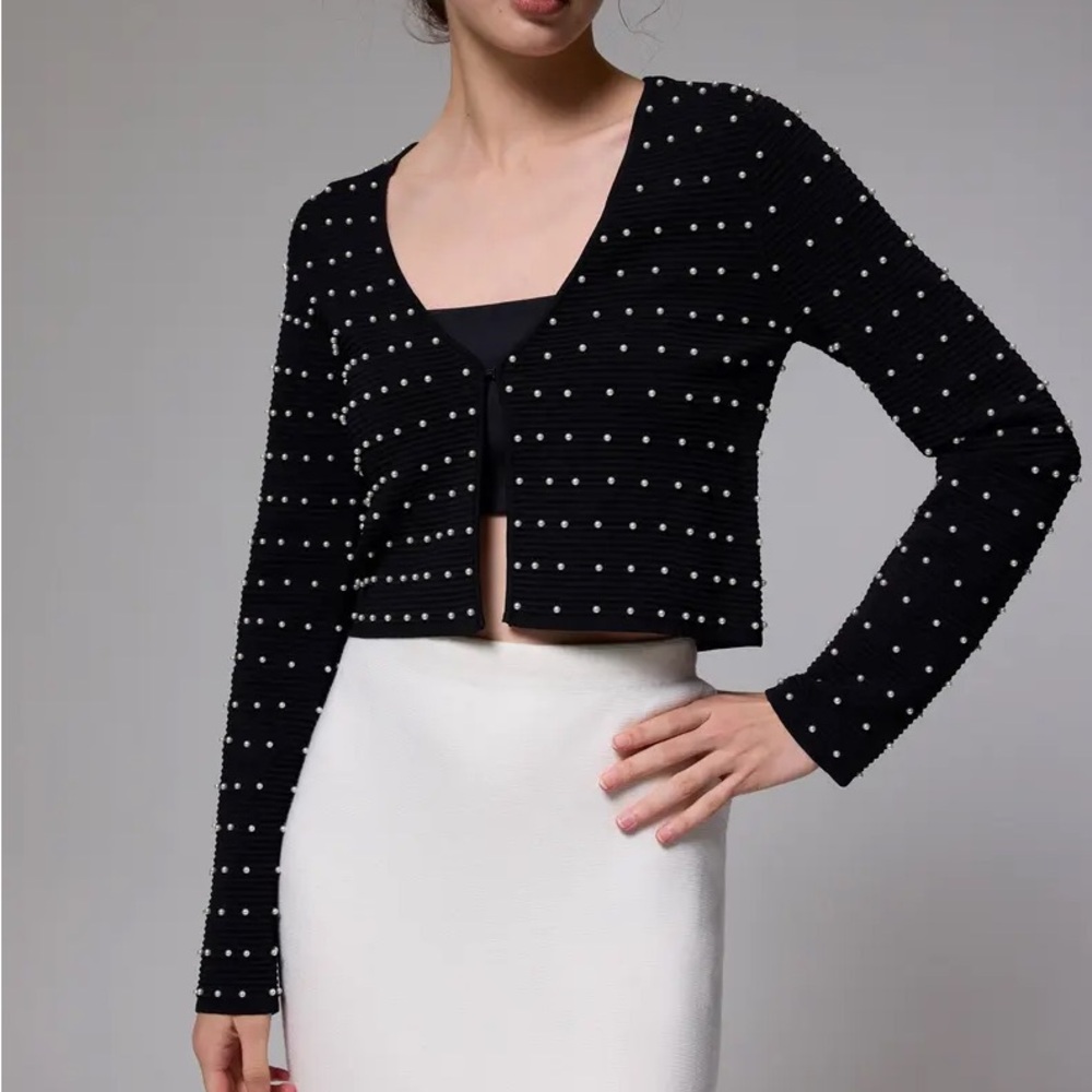 NWT Pearl-Embellished Cropped Cardigan and Tank set